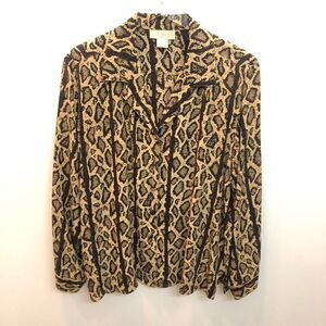 Silkland Collection Python Snakeskin and Stripe Silk Blouse Button Down L VTG